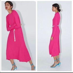 Zara Pink Long Dress w/Belt NWOT